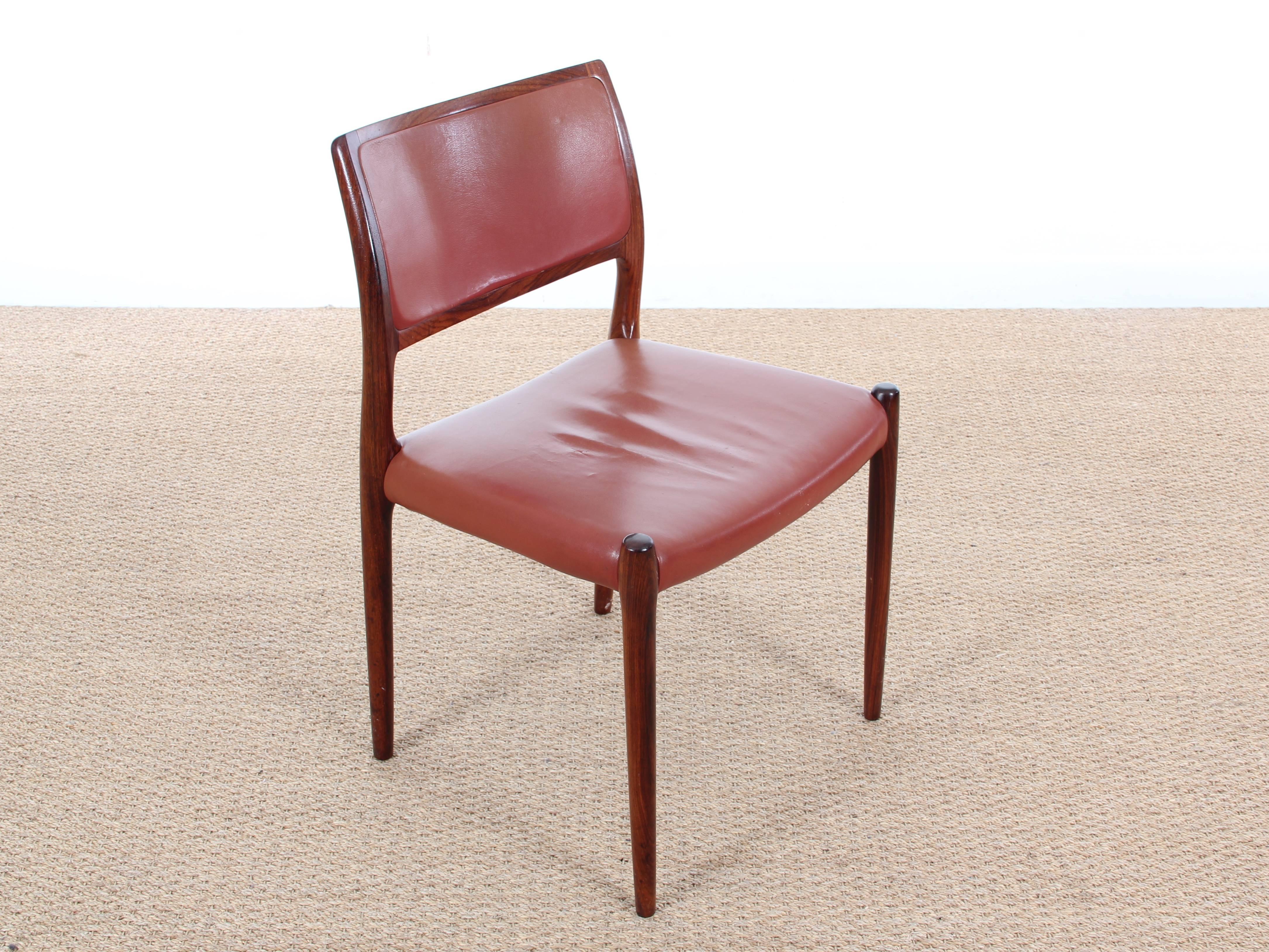 Mid-Century Danish Set of Six Chairs in Rosewood by Niels Møller For Sale 3