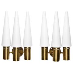 Wall Sconces in Brass and Opaline Glass by Hans-Agne Jakobsson