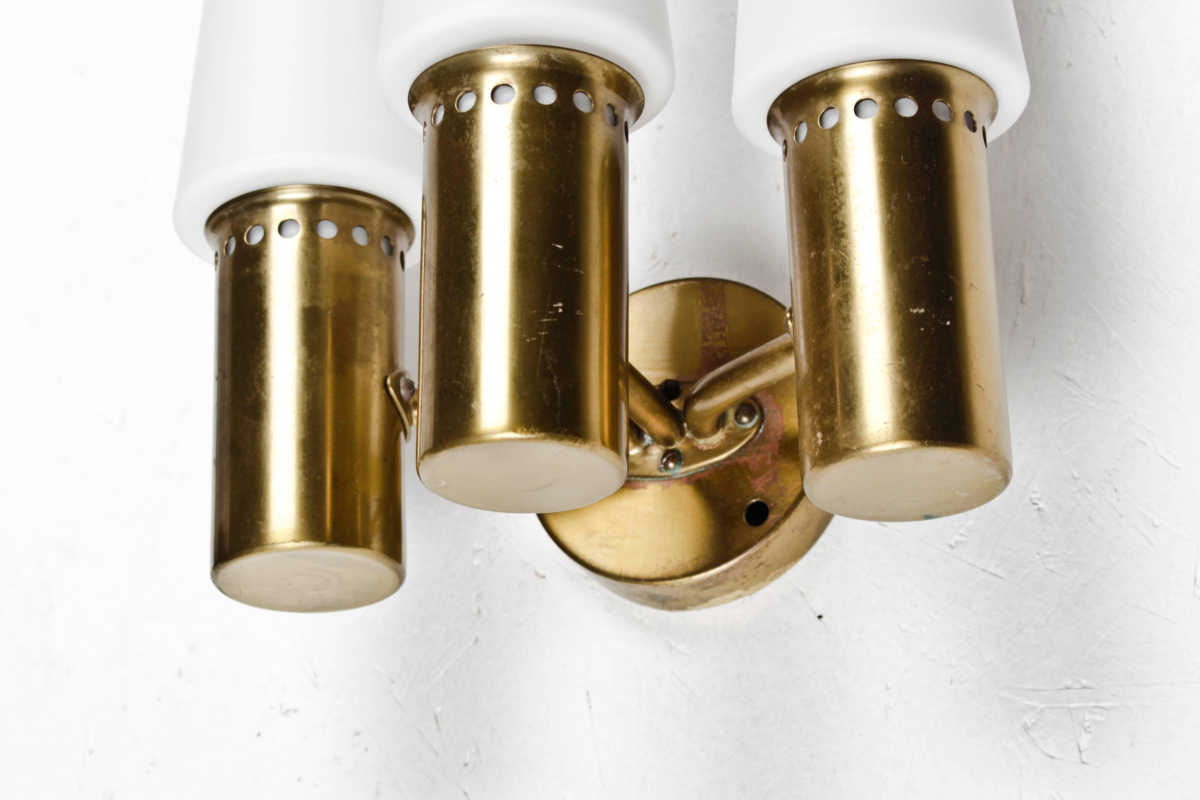 Wall Sconces in Brass and Opaline Glass by Hans-Agne Jakobsson In Good Condition For Sale In Karlstad, SE