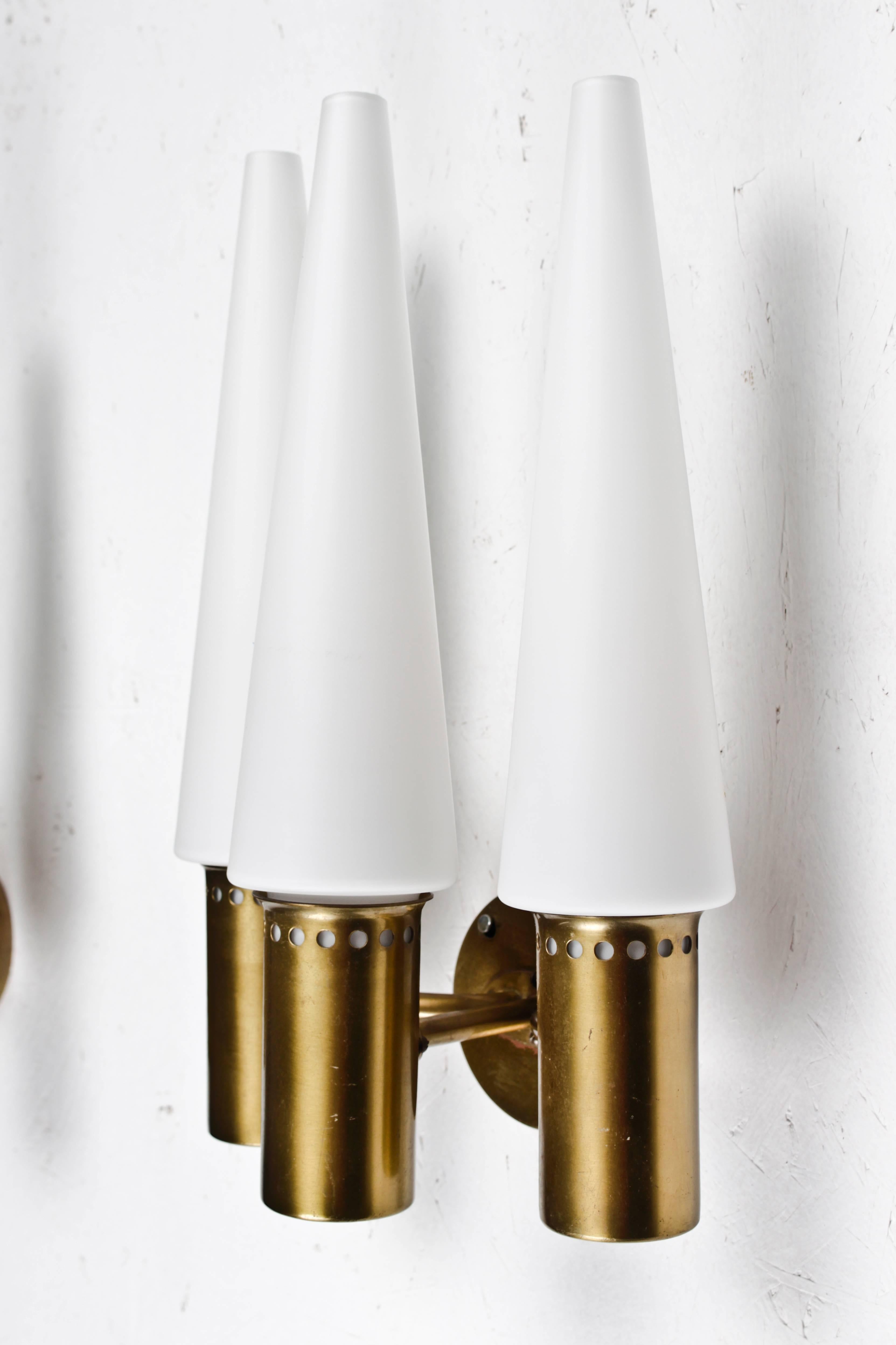 Swedish Wall Sconces in Brass and Opaline Glass by Hans-Agne Jakobsson For Sale