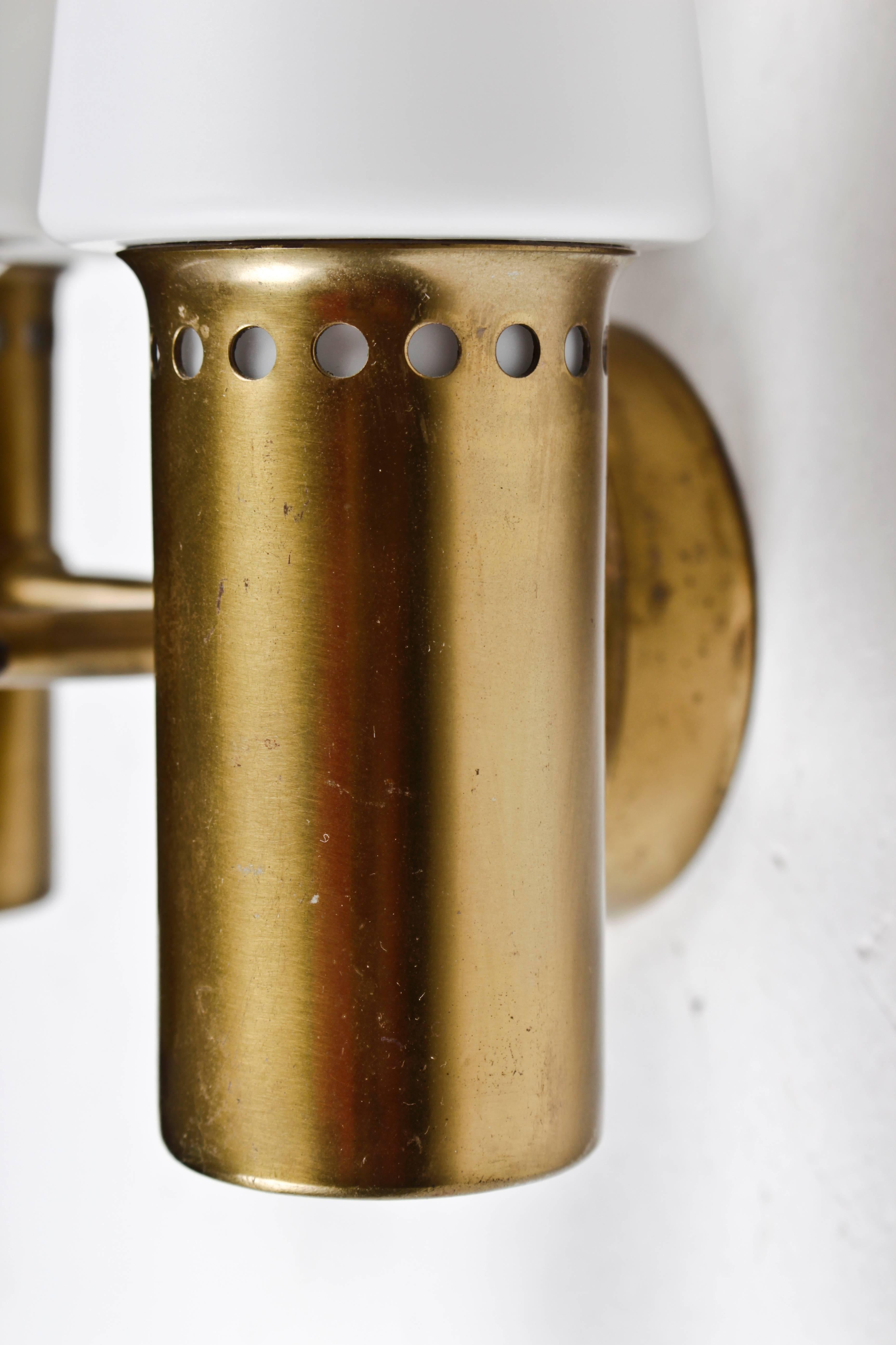20th Century Wall Sconces in Brass and Opaline Glass by Hans-Agne Jakobsson For Sale
