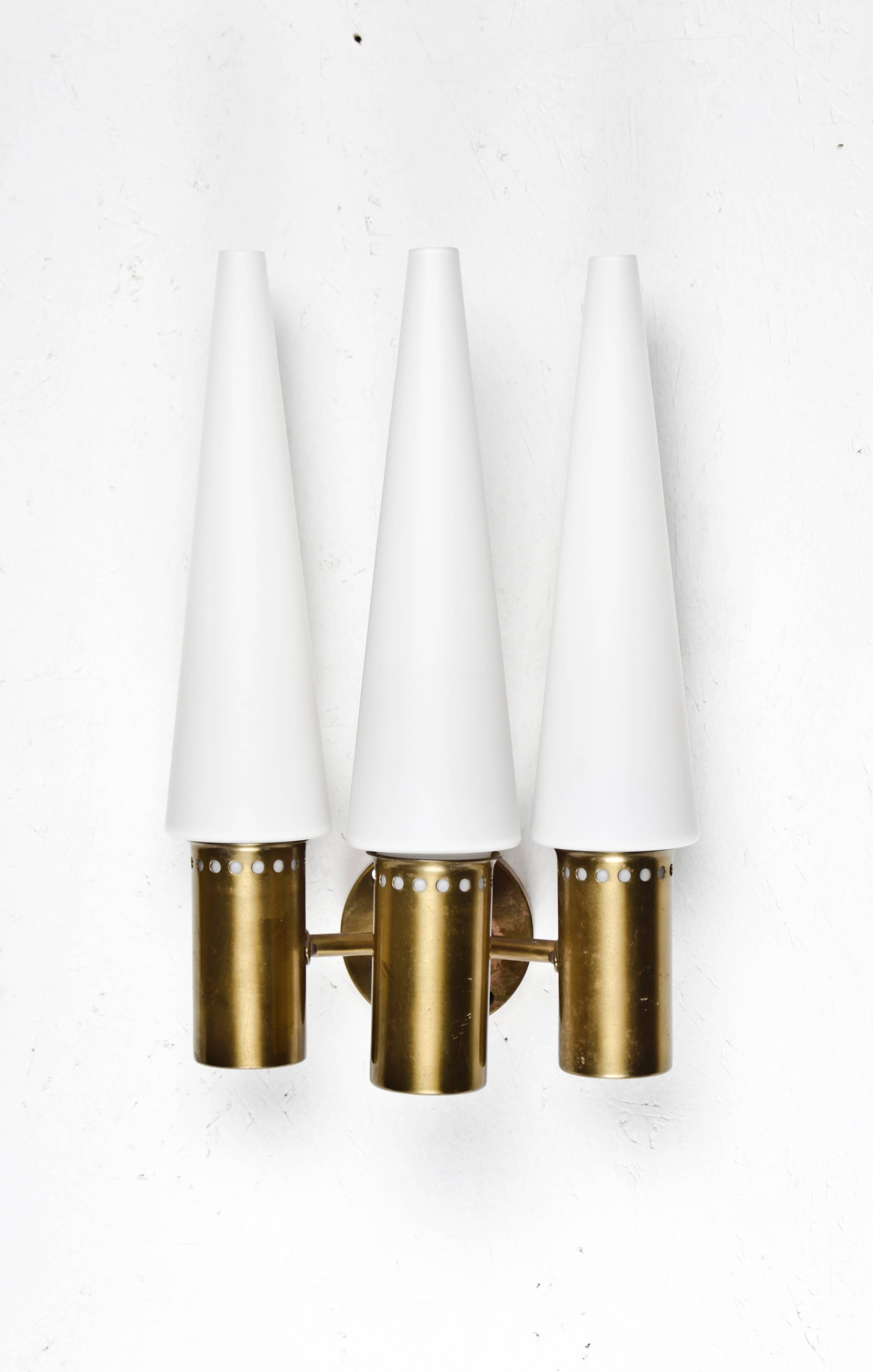 Wall Sconces in Brass and Opaline Glass by Hans-Agne Jakobsson For Sale 1