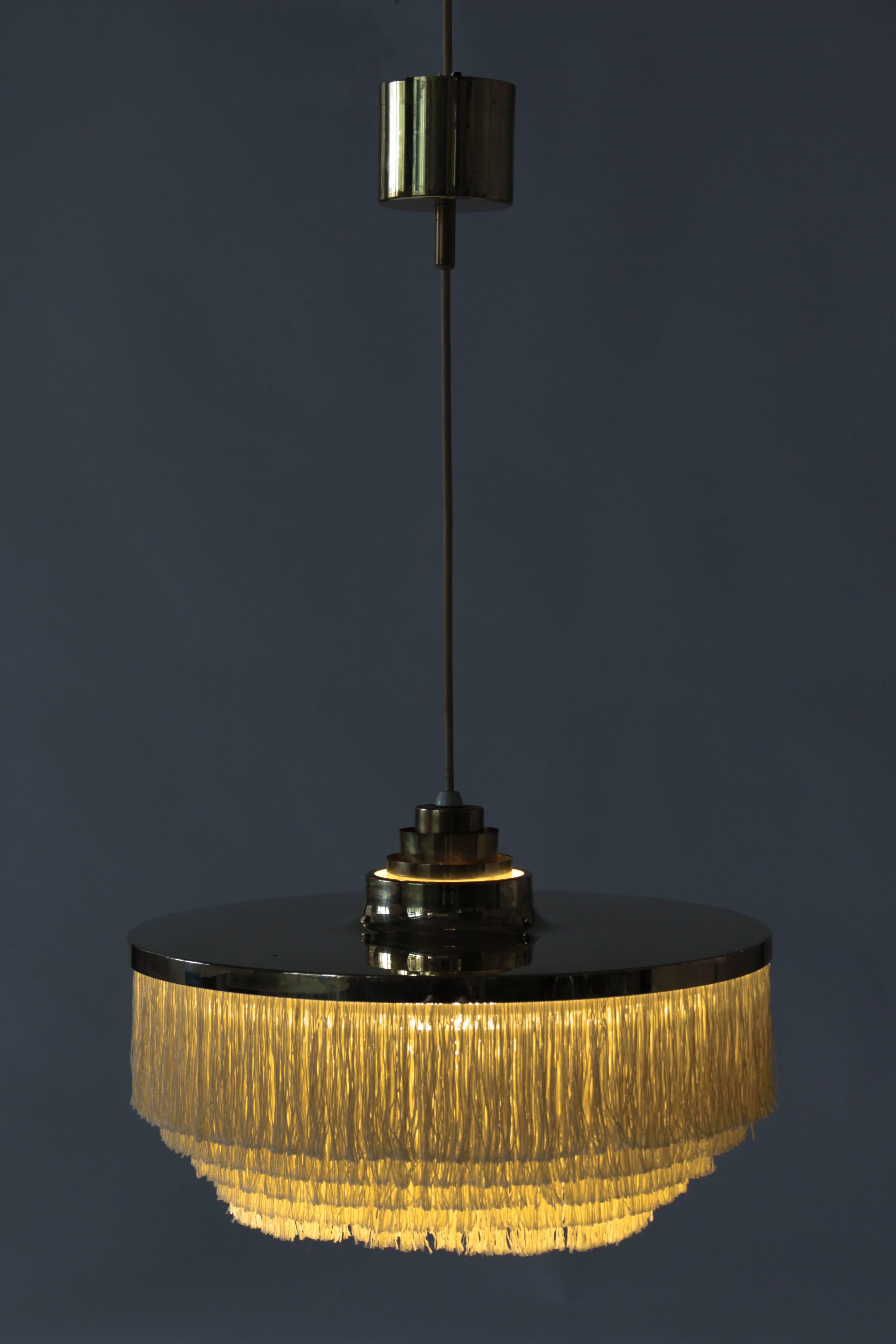 Swedish Ceiling Light by Hans-Agne Jakobsson in Brass and Silk