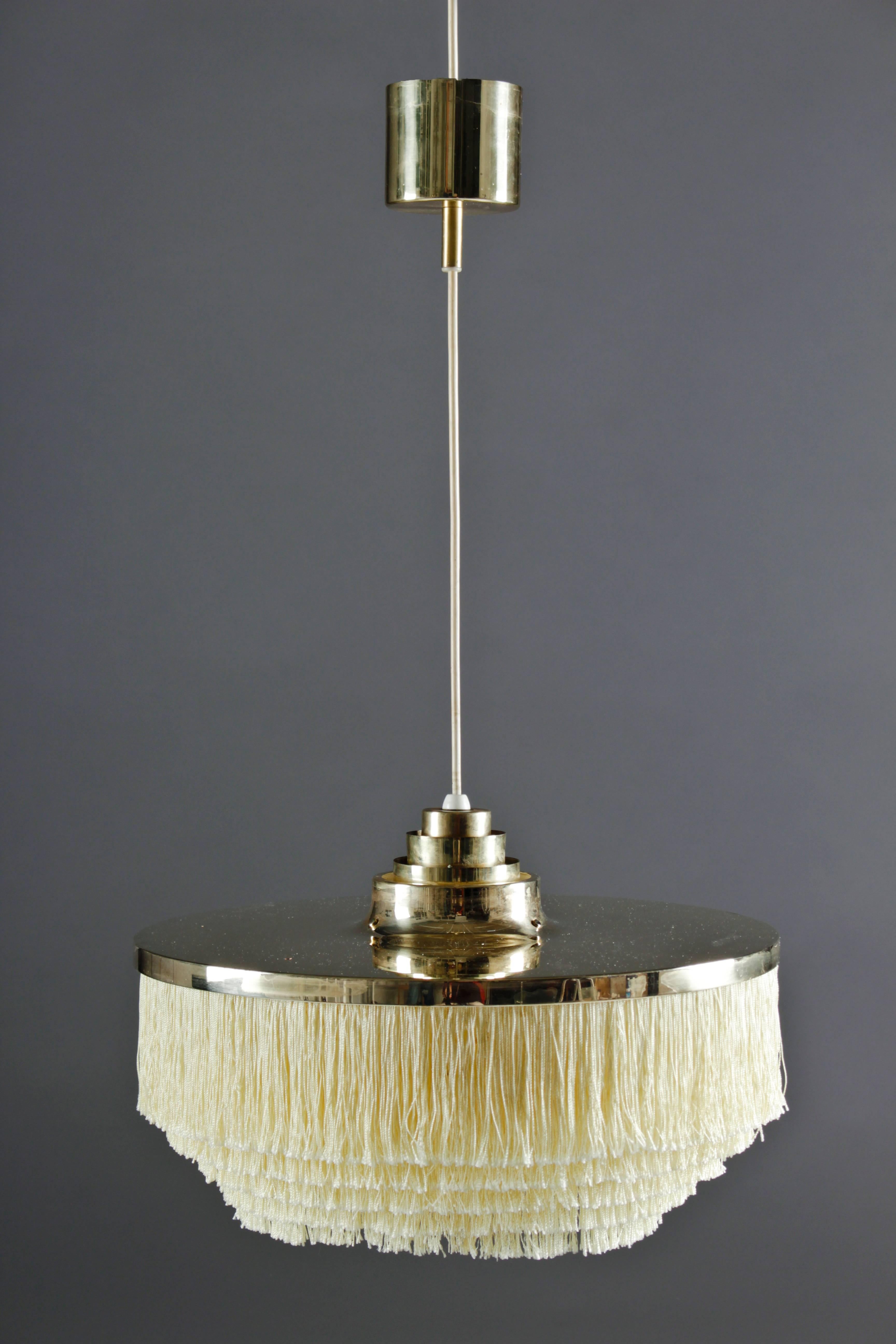 Mid-Century Modern Ceiling Light by Hans-Agne Jakobsson in Brass and Silk