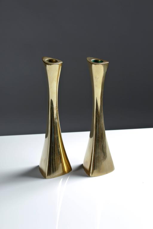 Pair of Swedish Candlesticks in Solid Brass by BCA Eskilstuna For Sale