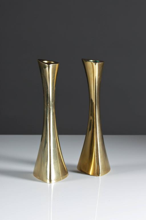 Pair of Swedish Candlesticks in Solid Brass by BCA Eskilstuna For Sale