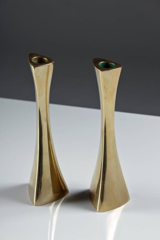 Pair of Swedish Candlesticks in Solid Brass by BCA Eskilstuna For Sale