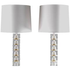 Pair of Swedish Mid-century Table Lamps in Glass and Brass 1