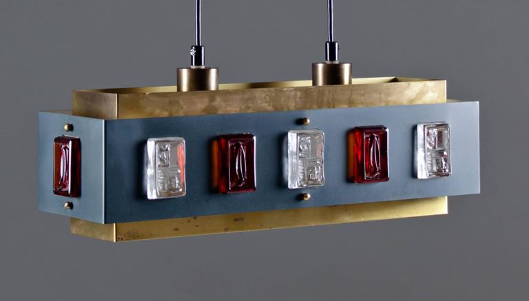 Erik Höglund ceiling Light metal glass and brass Sweden 1960