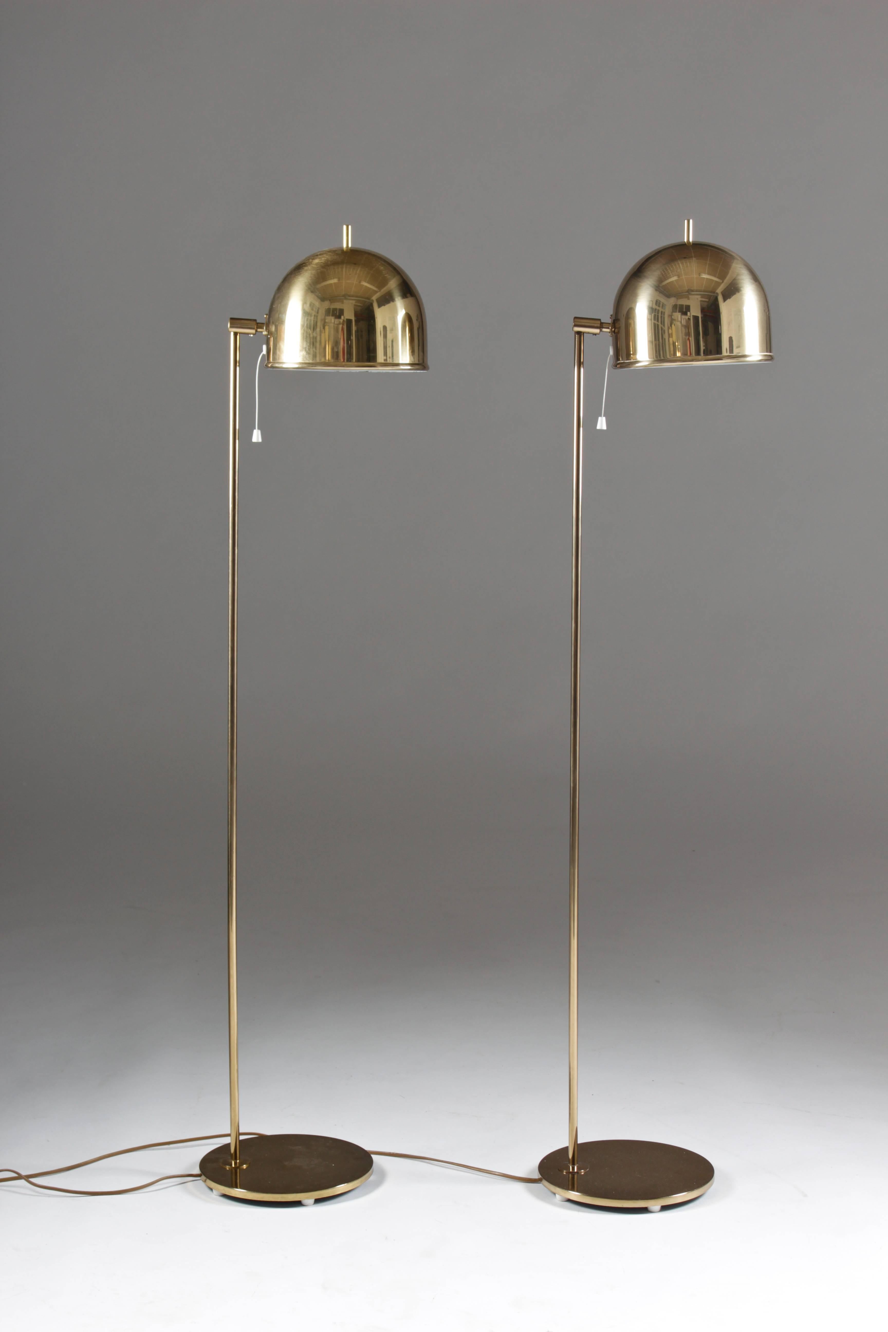 Pair of Floor Lamps in Brass by Bergboms, Sweden In Good Condition In Karlstad, SE