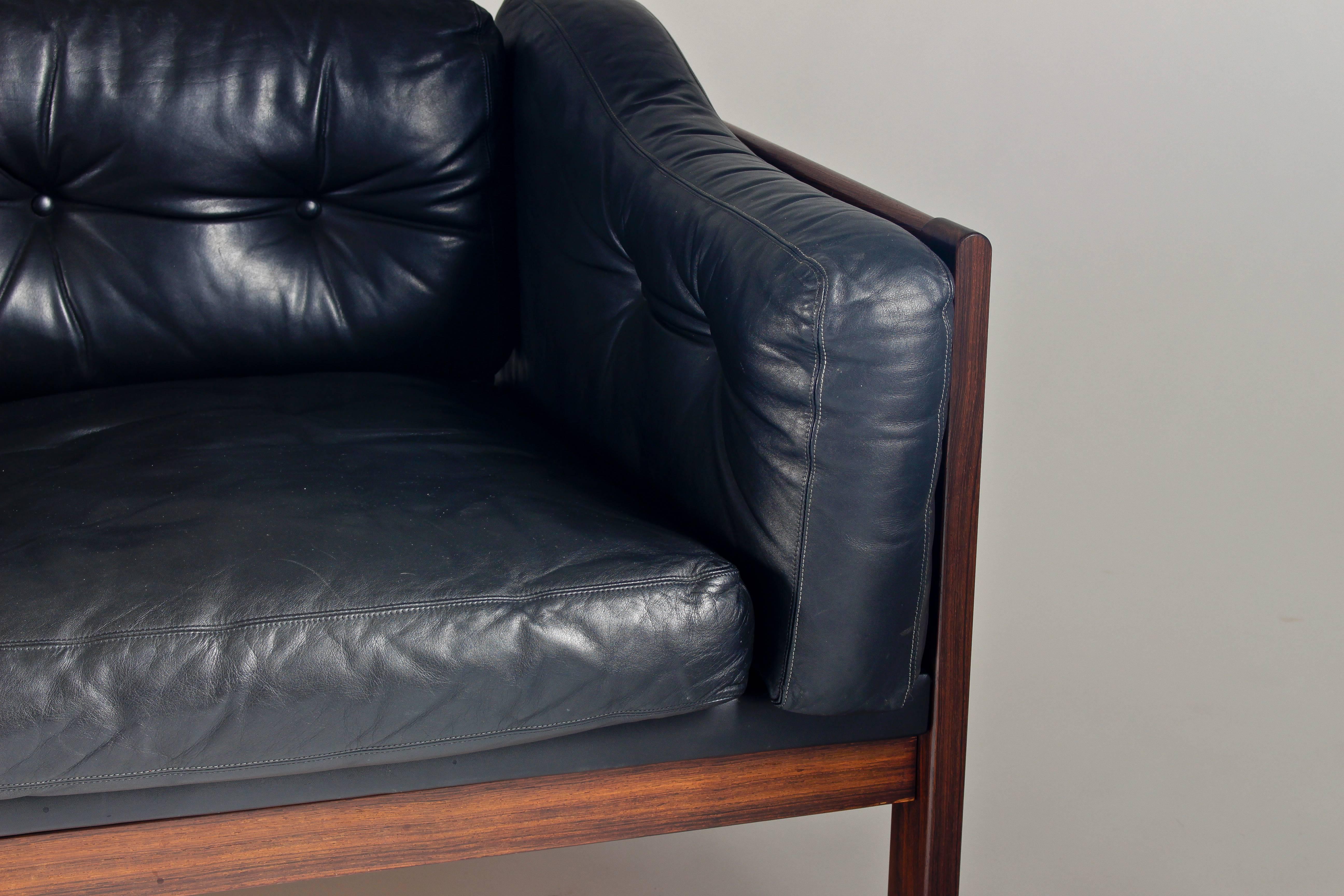 Rosewood and Leather Sofa 