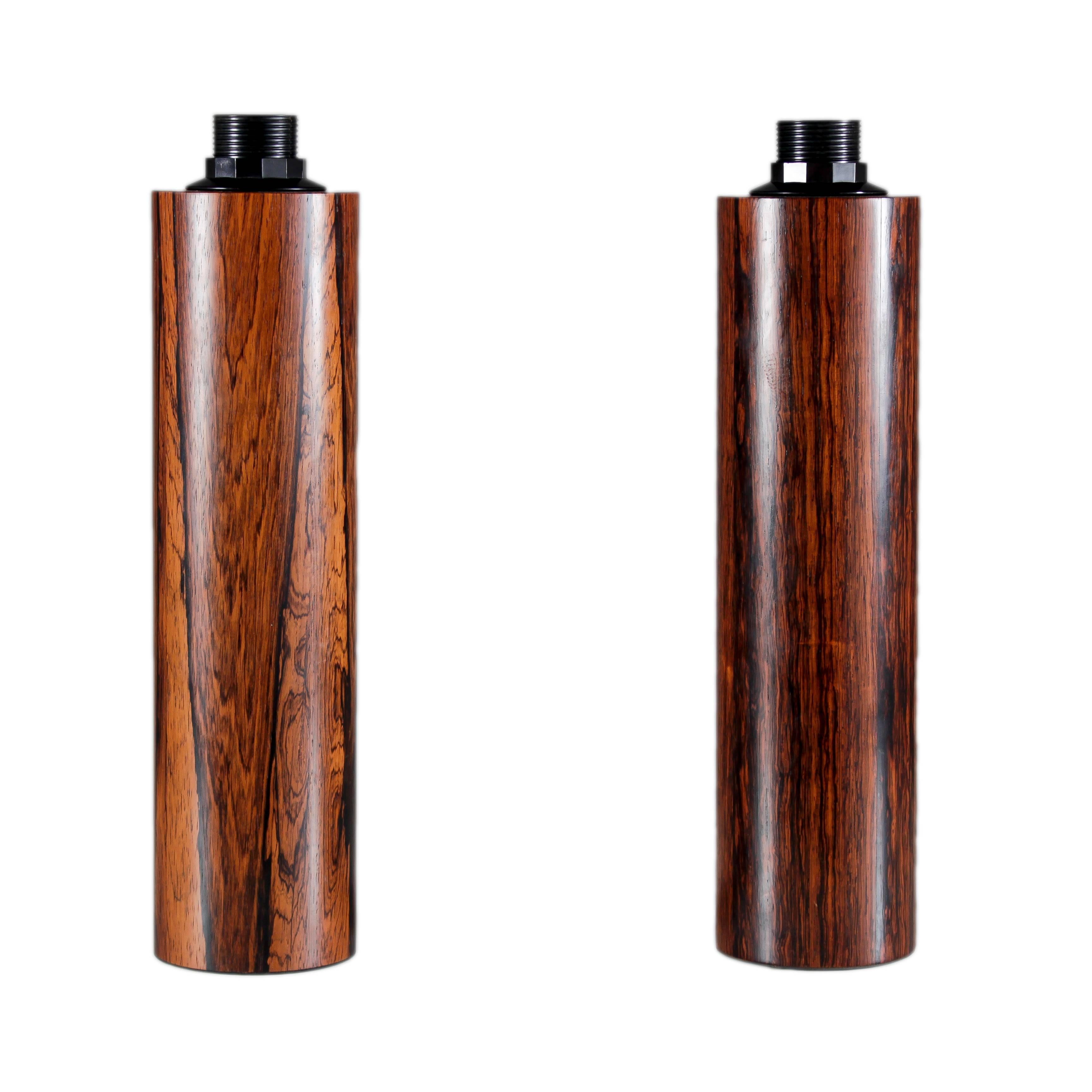 Set of two cylinder-shaped table lamps by Luxus, Sweden. The lamps are in excellent vintage condition and the wood looks vibrant.
Measurements include the socket.
The lamps will come with any type of wiring you desire.
Worldwide free shipping.