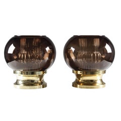 Pair of Table Lamps in Brass and Glass by Orrefors, Sweden, 1960s