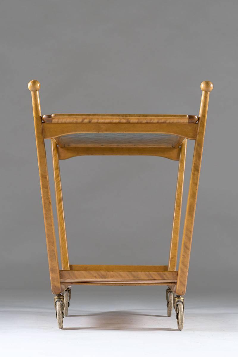 Swedish Birch and Glass Serving Trolley For Sale 3