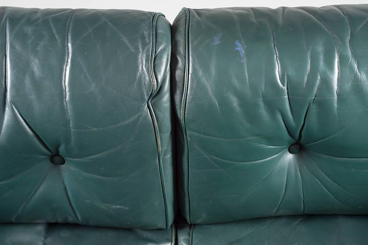 Scandinavian Rosewood and Green Leather Sofa 