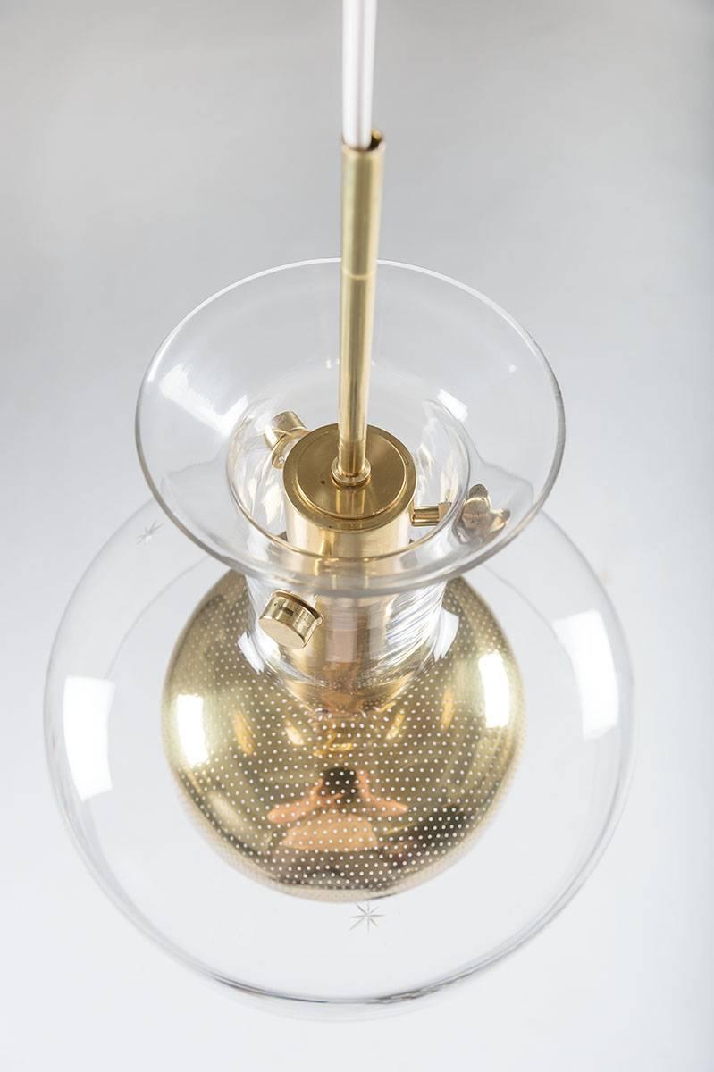 Swedish Scandinavian Pendant in Glass and Brass by Anders Pehrson for Ateljé Lyktan