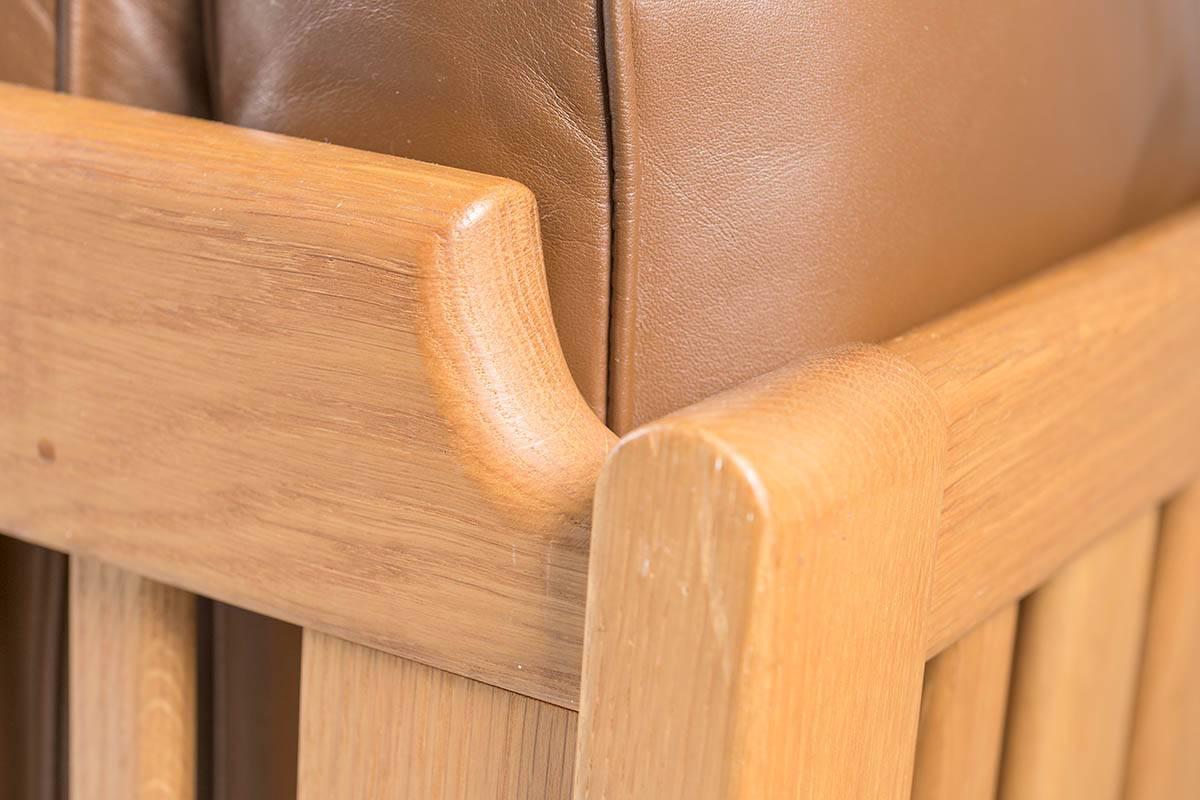 Swedish Oak and Brown Leather Sofa 