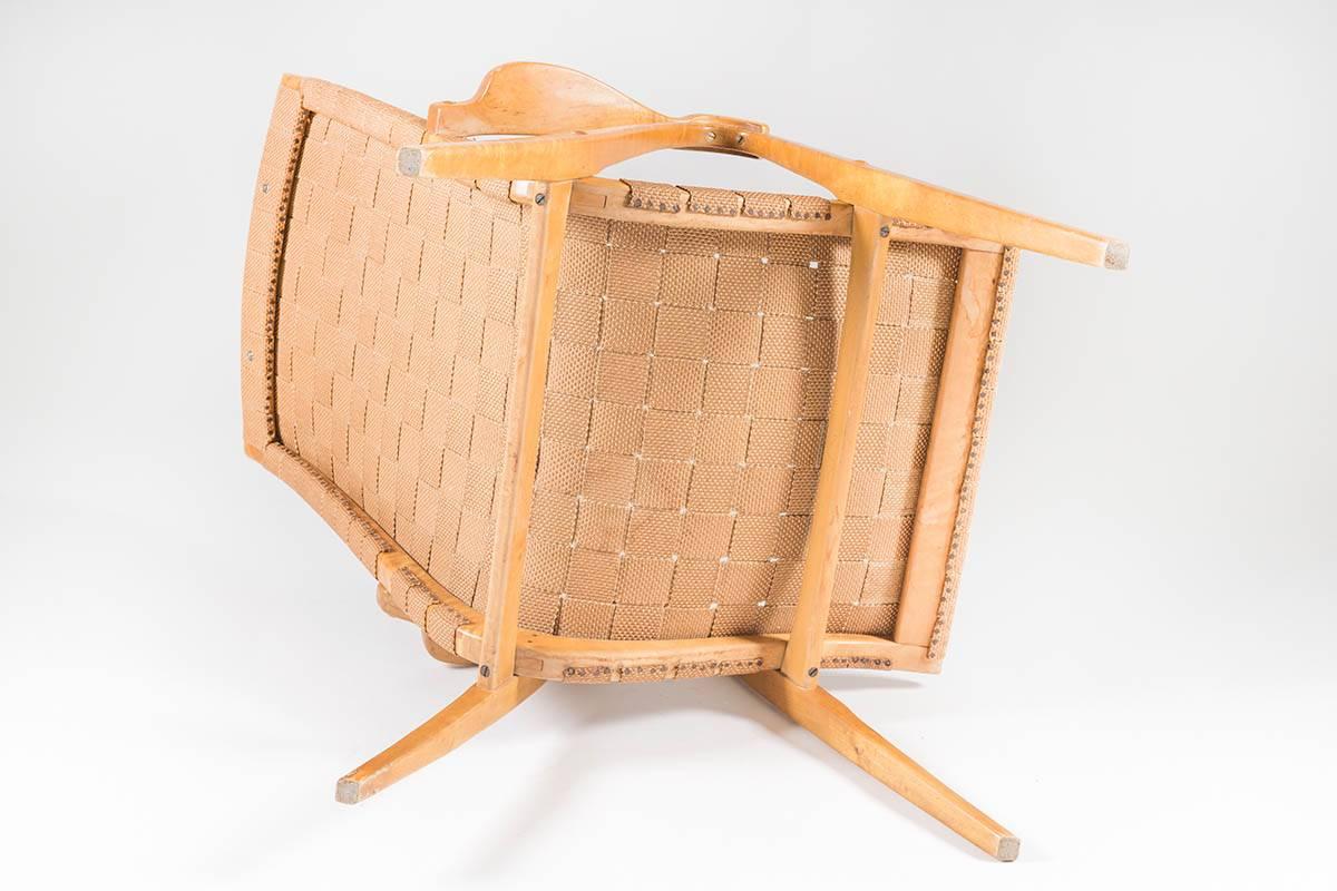 Swedish Midcentury Armchair in Linen Webbing and Birch, 1940s 1