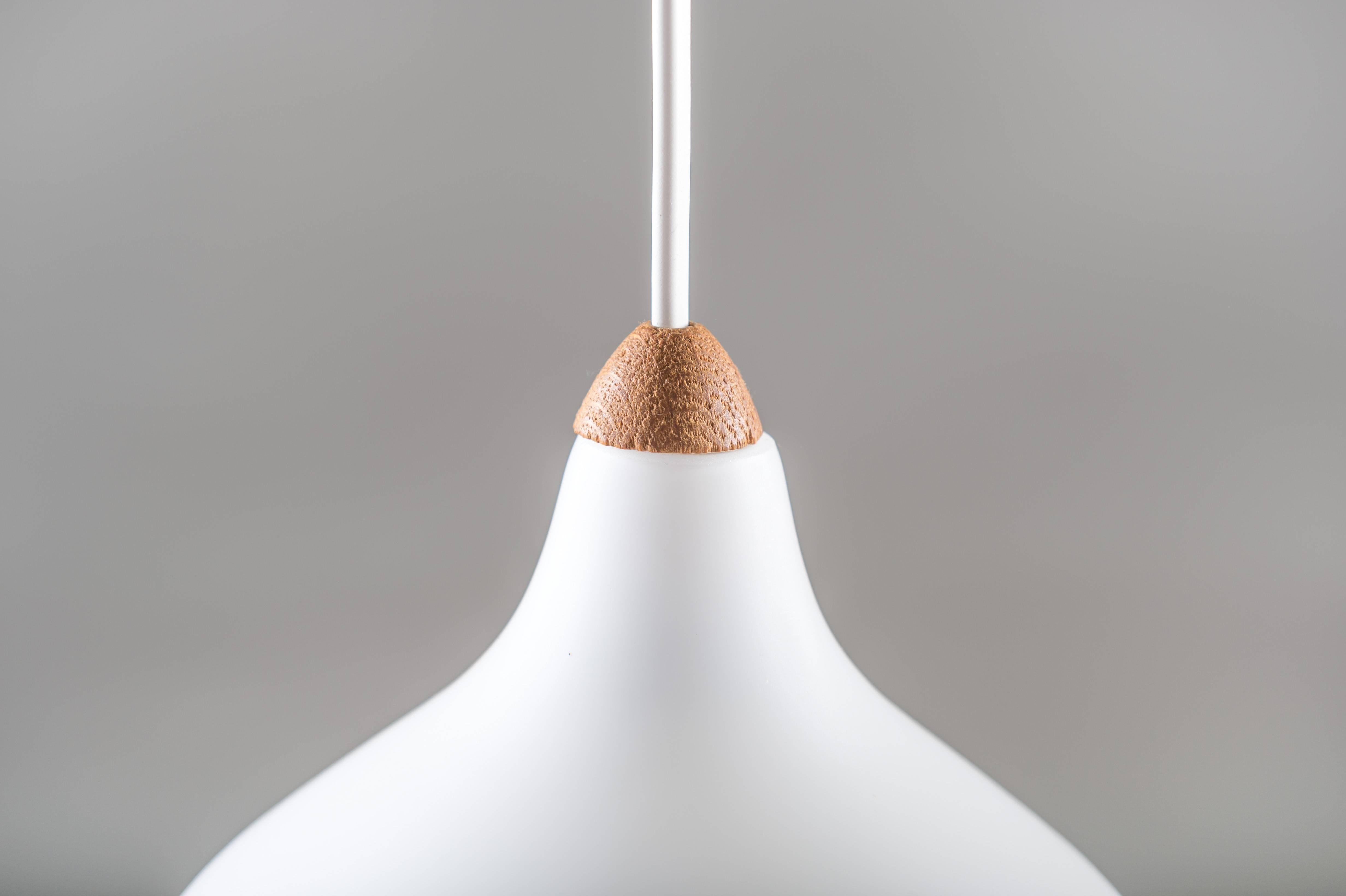 Swedish Mid-Century Pendant in Oak and Opaline Glass by Luxus 2