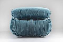 Armchair and Ottoman in Blue Velvet "Soriana" by Tobia Scarpa for Cassina