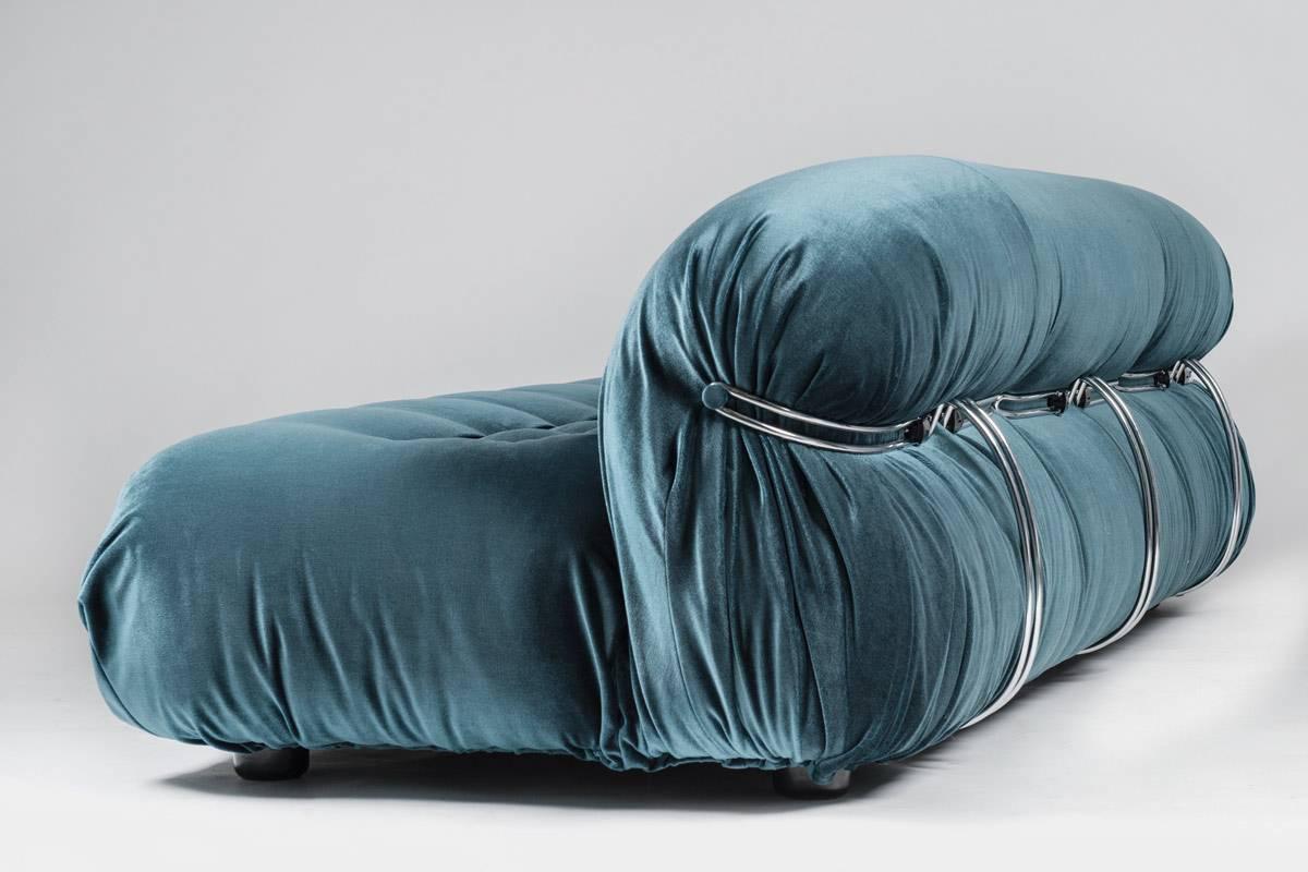 Sofa and Ottoman in Blue Velvet 
