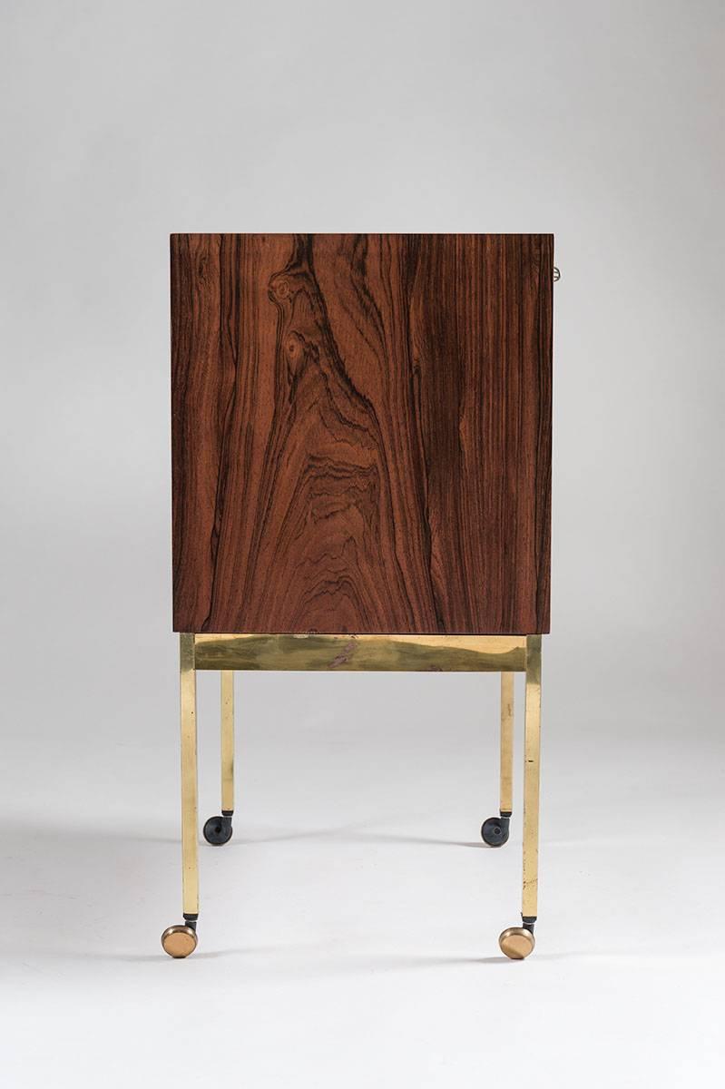 Swedish Scandinavian Mid-Century Bar Cabinet in Rosewood and Brass