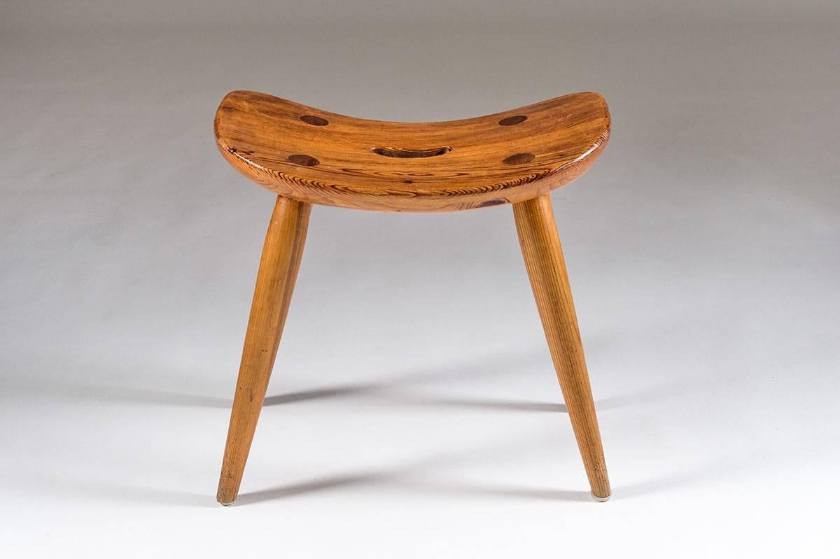 Scandinavian Modern Swedish Stool in Pine by Torsten Claeson, 1930s For Sale