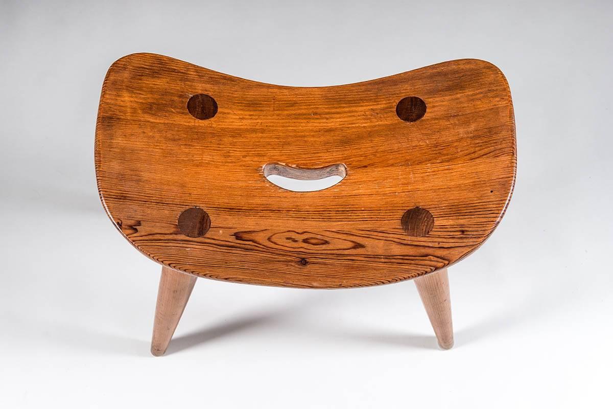 20th Century Swedish Stool in Pine by Torsten Claeson, 1930s For Sale