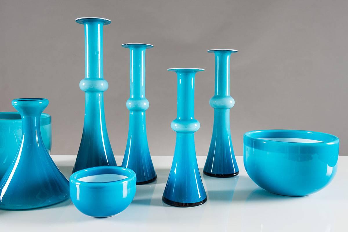 Scandinavian Modern Collection of Scandinavian Blue Glass by Per Lutken for Holmegaard For Sale