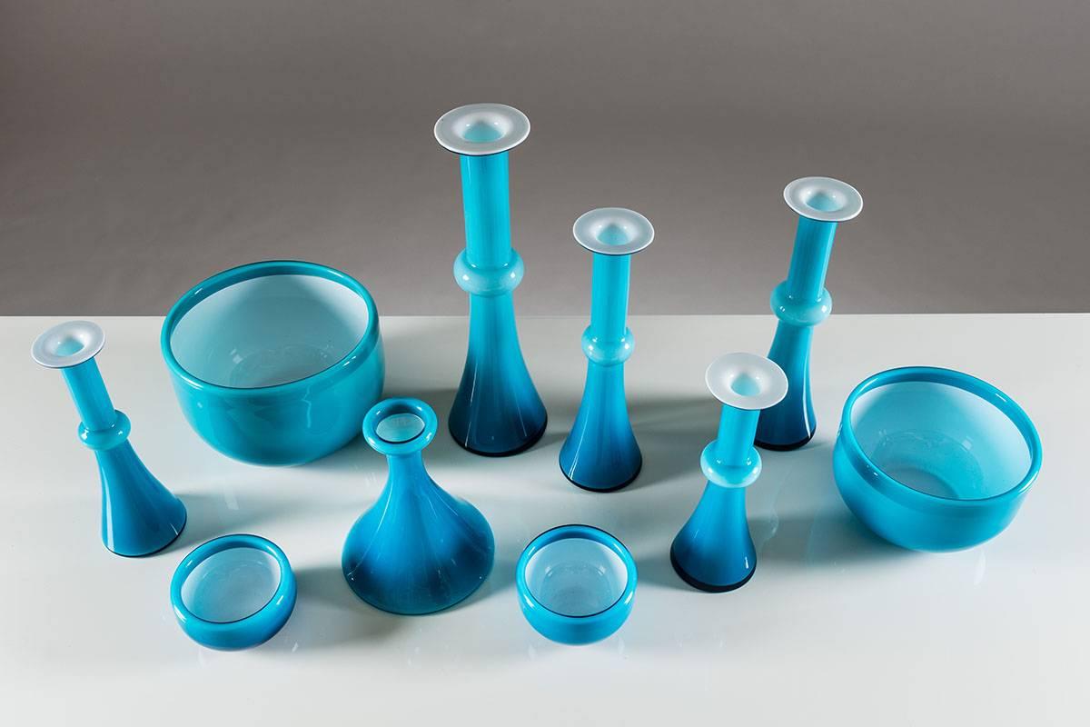 Danish Collection of Scandinavian Blue Glass by Per Lutken for Holmegaard For Sale