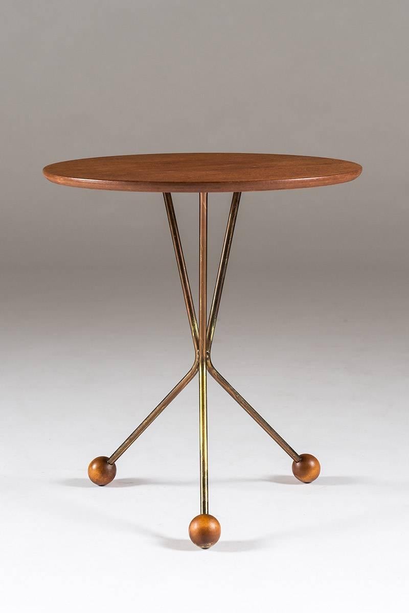 Small Side Table in Brass and Teak, Sweden, 1950s In Excellent Condition In Karlstad, SE