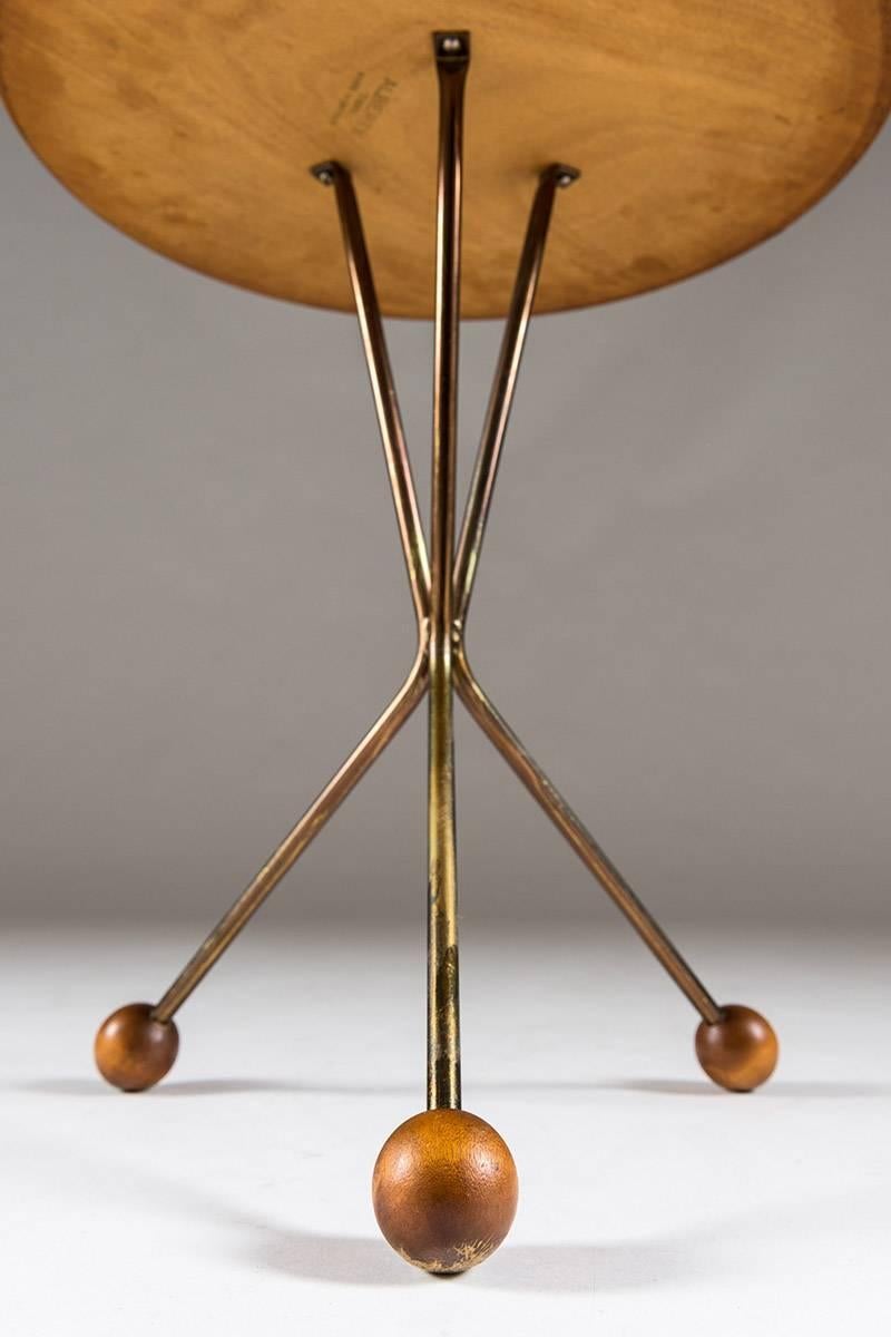 Scandinavian Modern Small Side Table in Brass and Teak, Sweden, 1950s