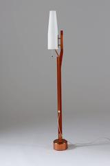 Very Rare Floor Lamp by Orrefors in Teak, Copper and Opaline Glass