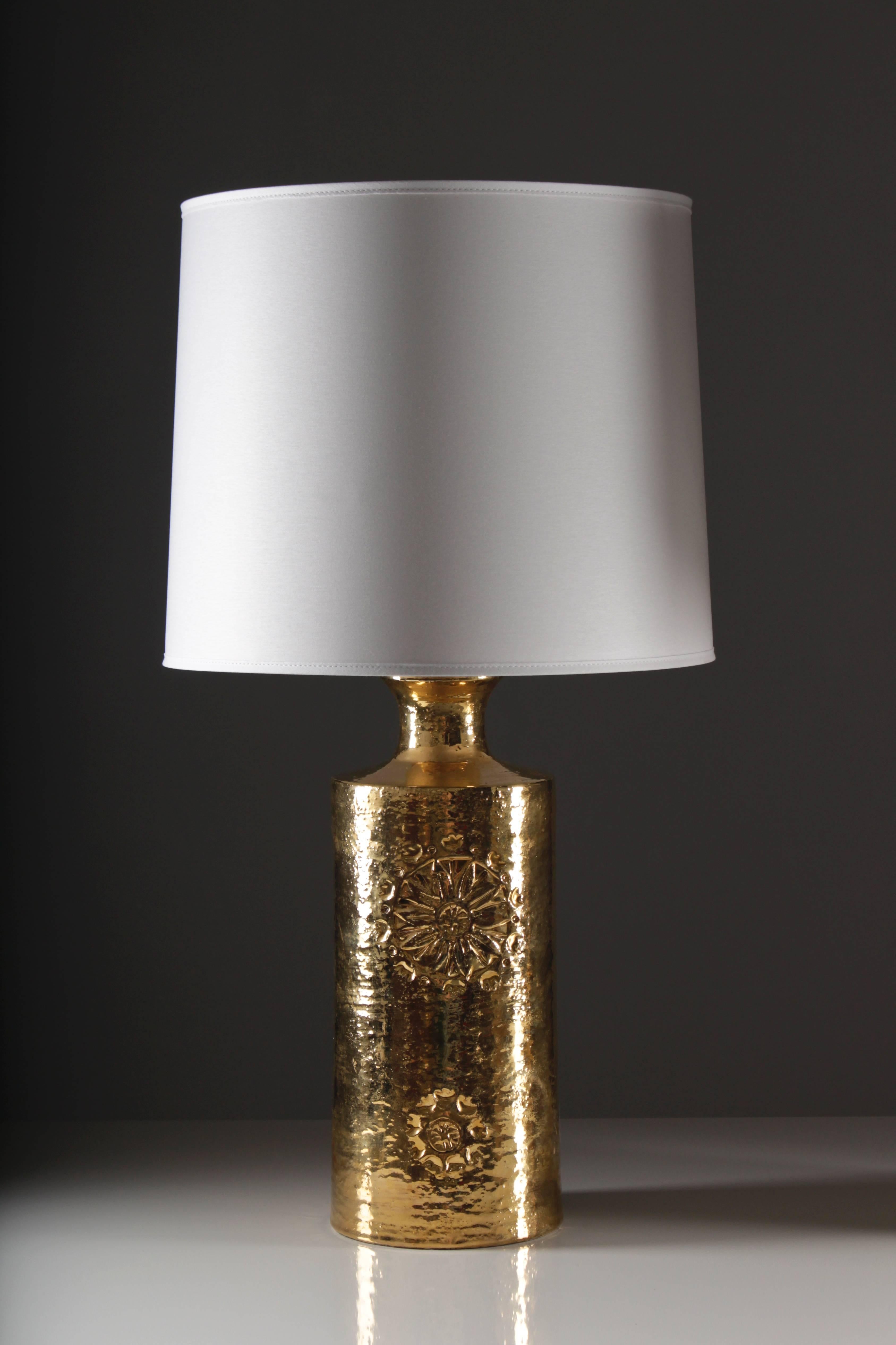 Mid-Century Modern Pair of 22-Karat Gold Glazed Ceramic Lamps by Bitossi for Bergboms