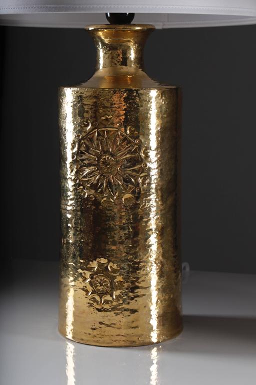 Pair of 22Karat Gold Glazed Ceramic Lamps by Bitossi for Bergboms at