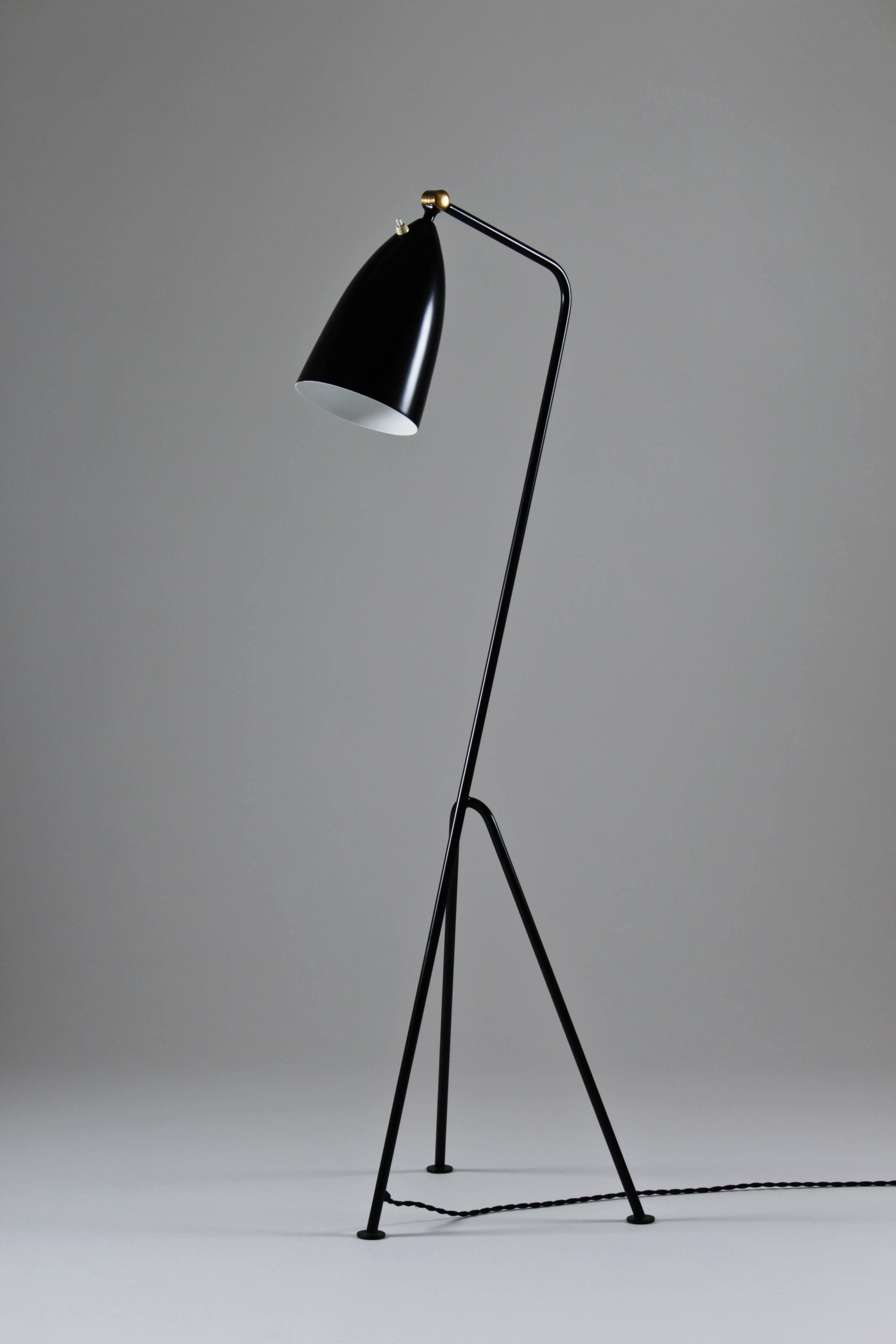 Grasshopper floor lamp in black metal, designed in 1947 by Greta Grossman for Bergboms. The lamp is fully restored and professionally repainted. All the parts are original except for the wiring.