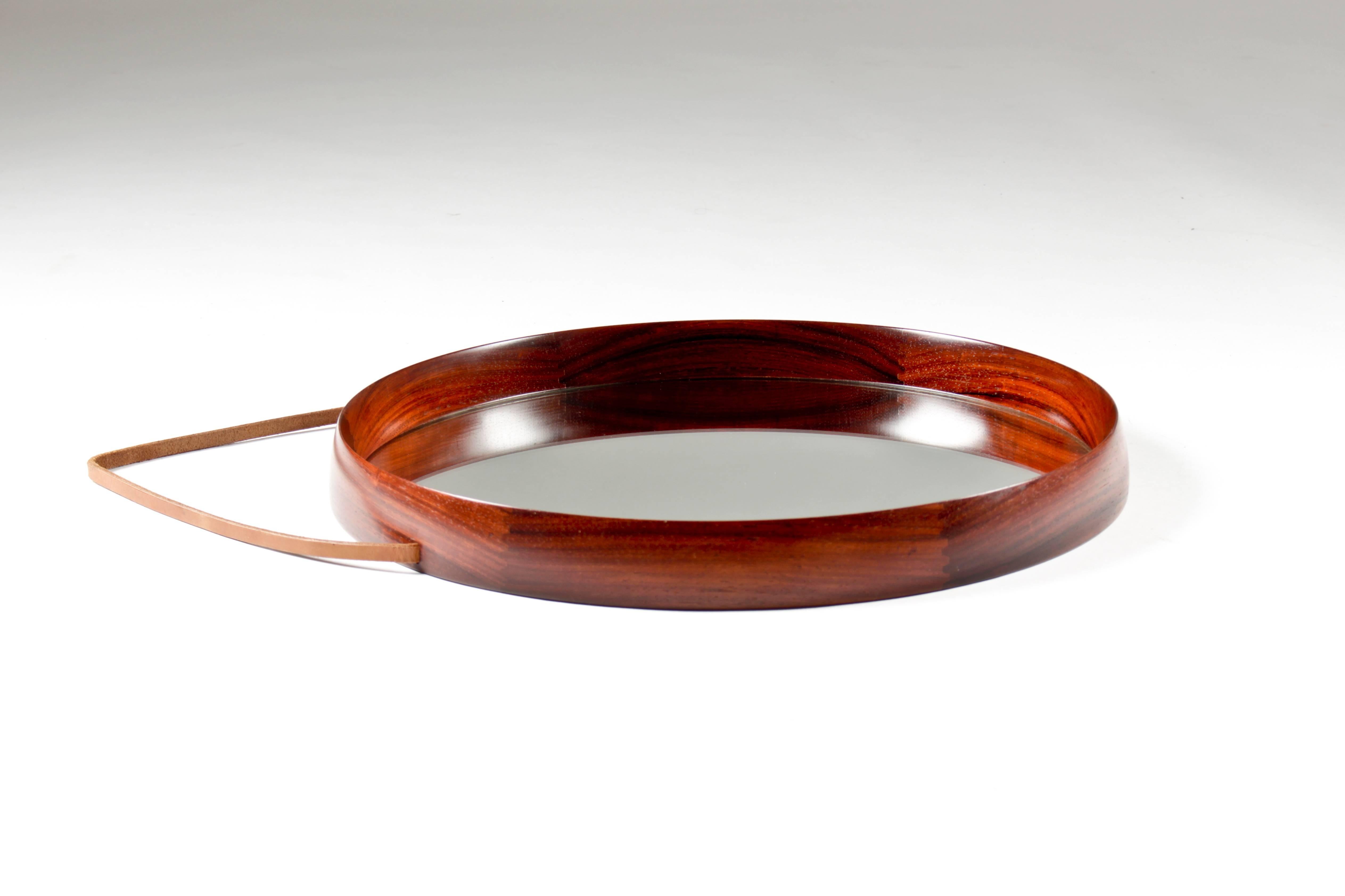 Round Mirror in Rosewood by Uno & ÖSten Kristiansson for Luxus In Good Condition For Sale In Karlstad, SE