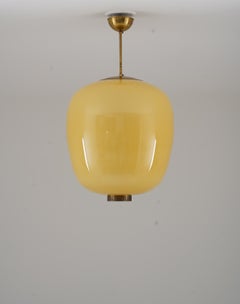 XL Swedish Modern Brass and Glass Pendant