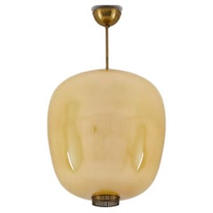 XL Swedish Modern Brass and Glass Pendant