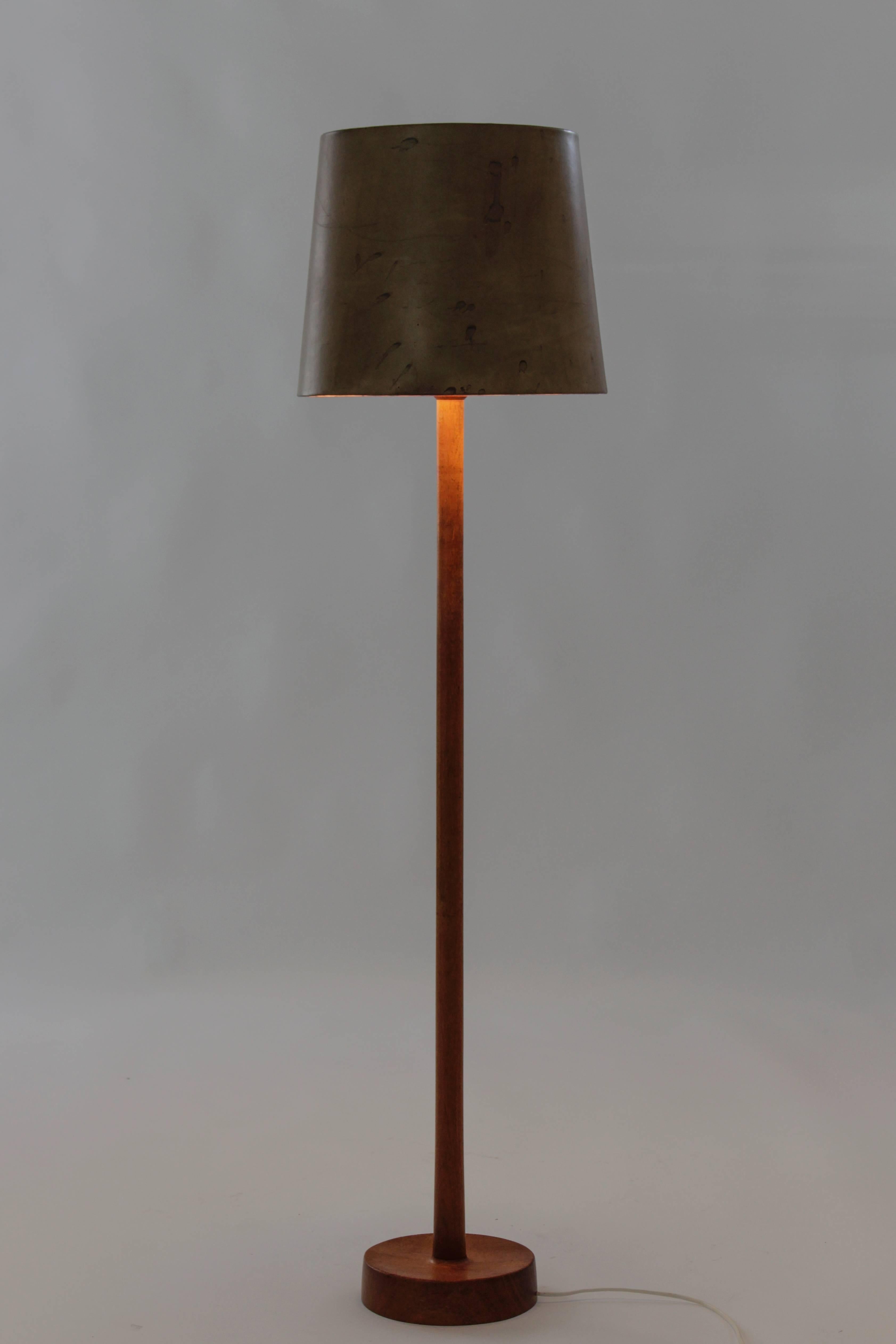 Floor Lamp with Leather Shade by Uno & Östen Kristiansson for Luxus, Sweden 3