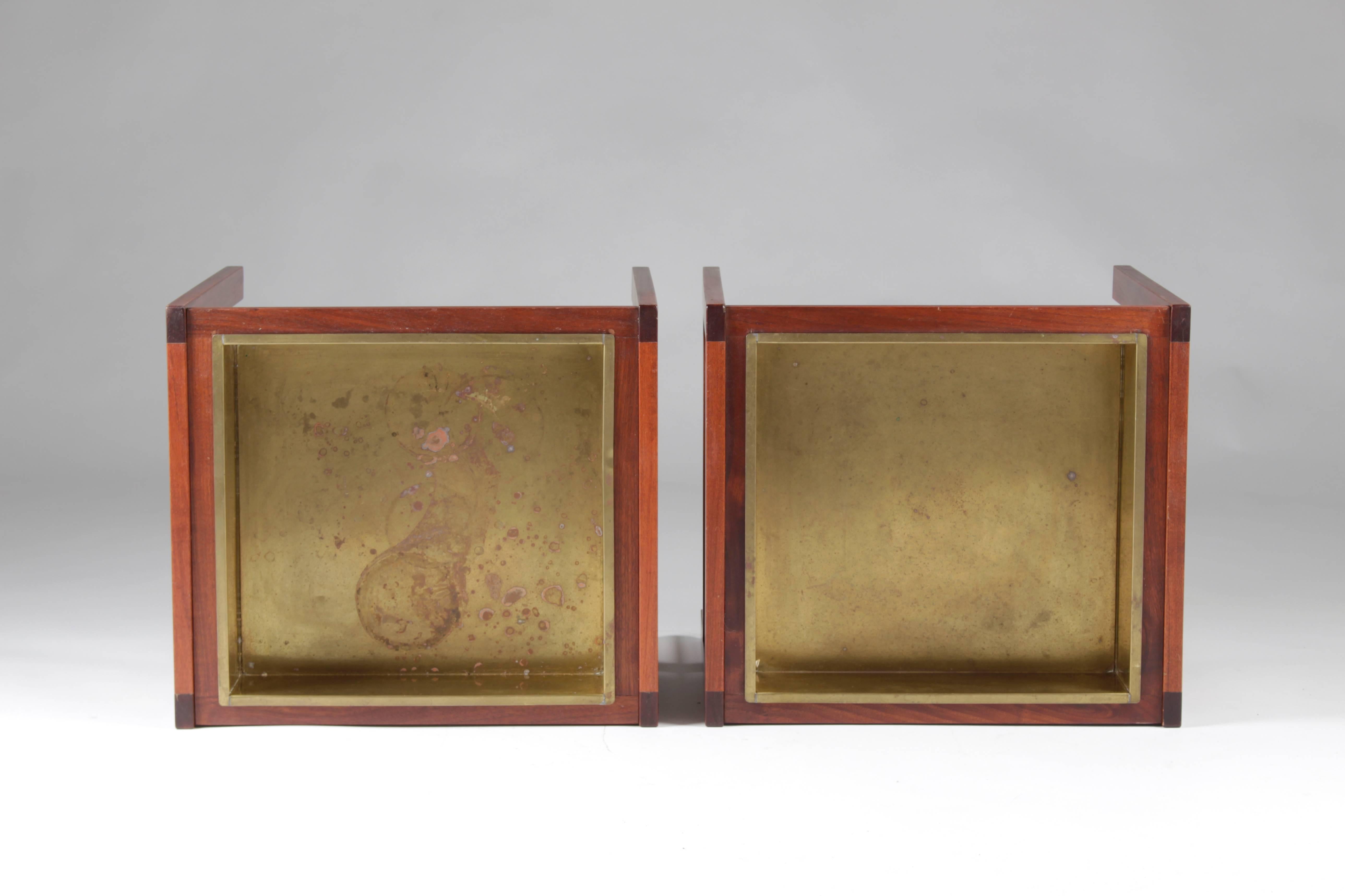 Swedish Pair of Flower Tables in Teak and Brass