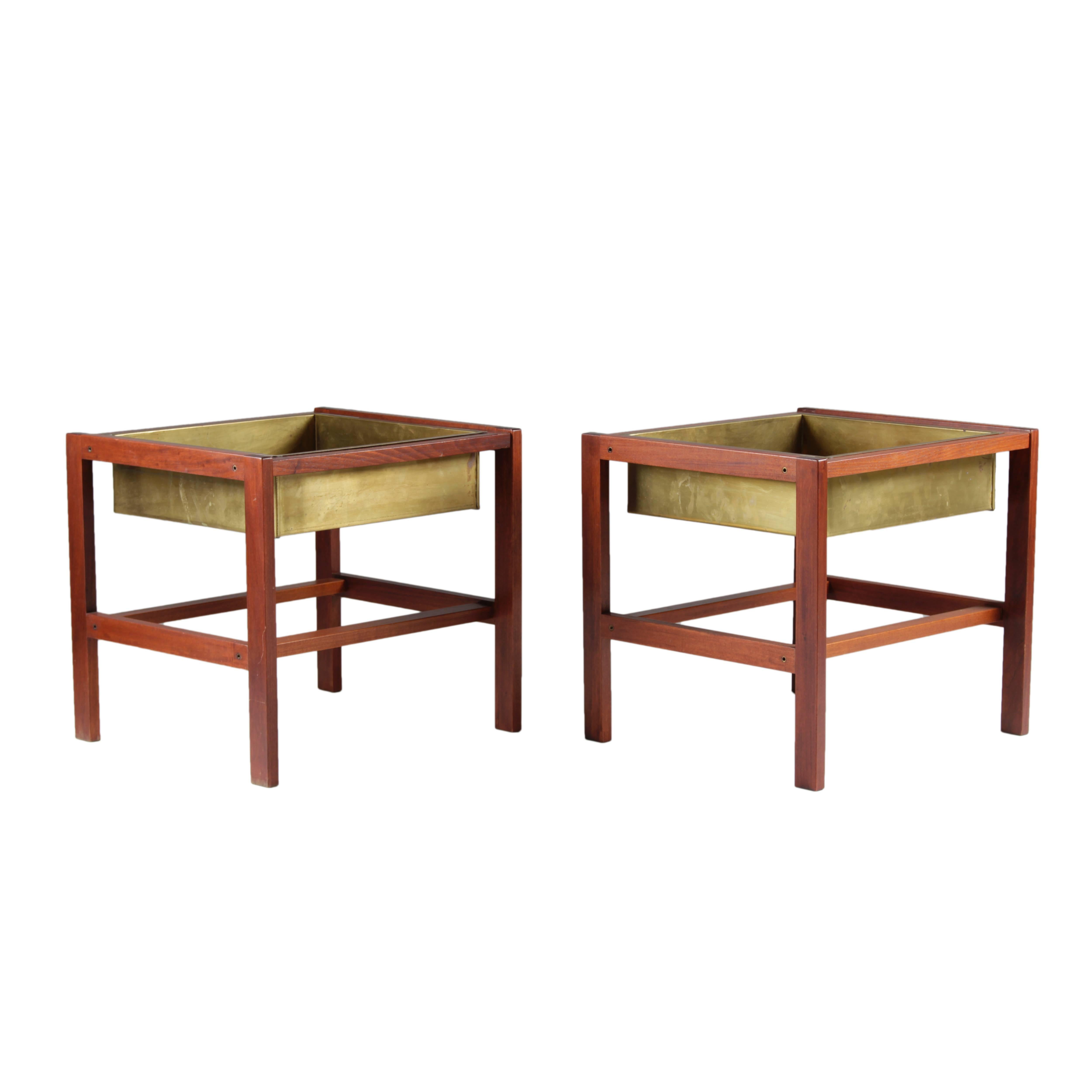 Pair of Flower Tables in Teak and Brass