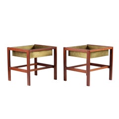 Pair of Flower Tables in Teak and Brass