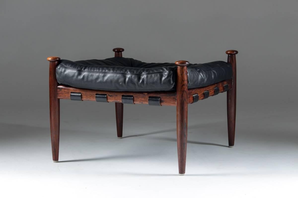 Pair of Scandinavian Leather and Rosewood Lounge Chairs by Eric Merthen for Ire 1
