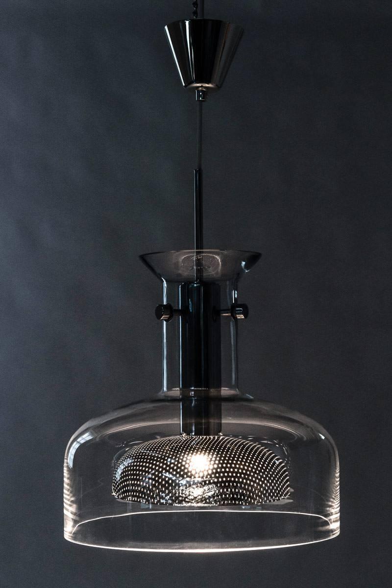 Scandinavian Pendant in Glass and Chrome by Anders Pehrson for Ateljé Lyktan For Sale 1