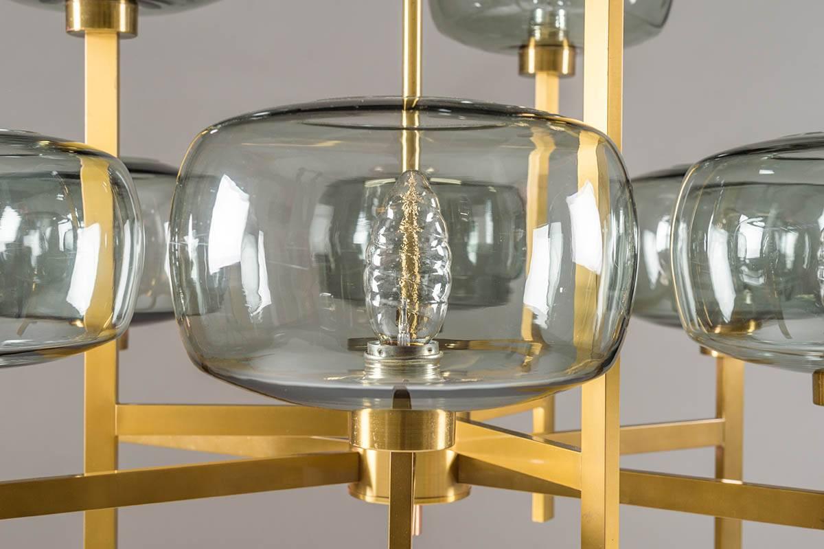 20th Century Five Swedish Chandeliers in Brass and Glass by Holger Johansson For Sale