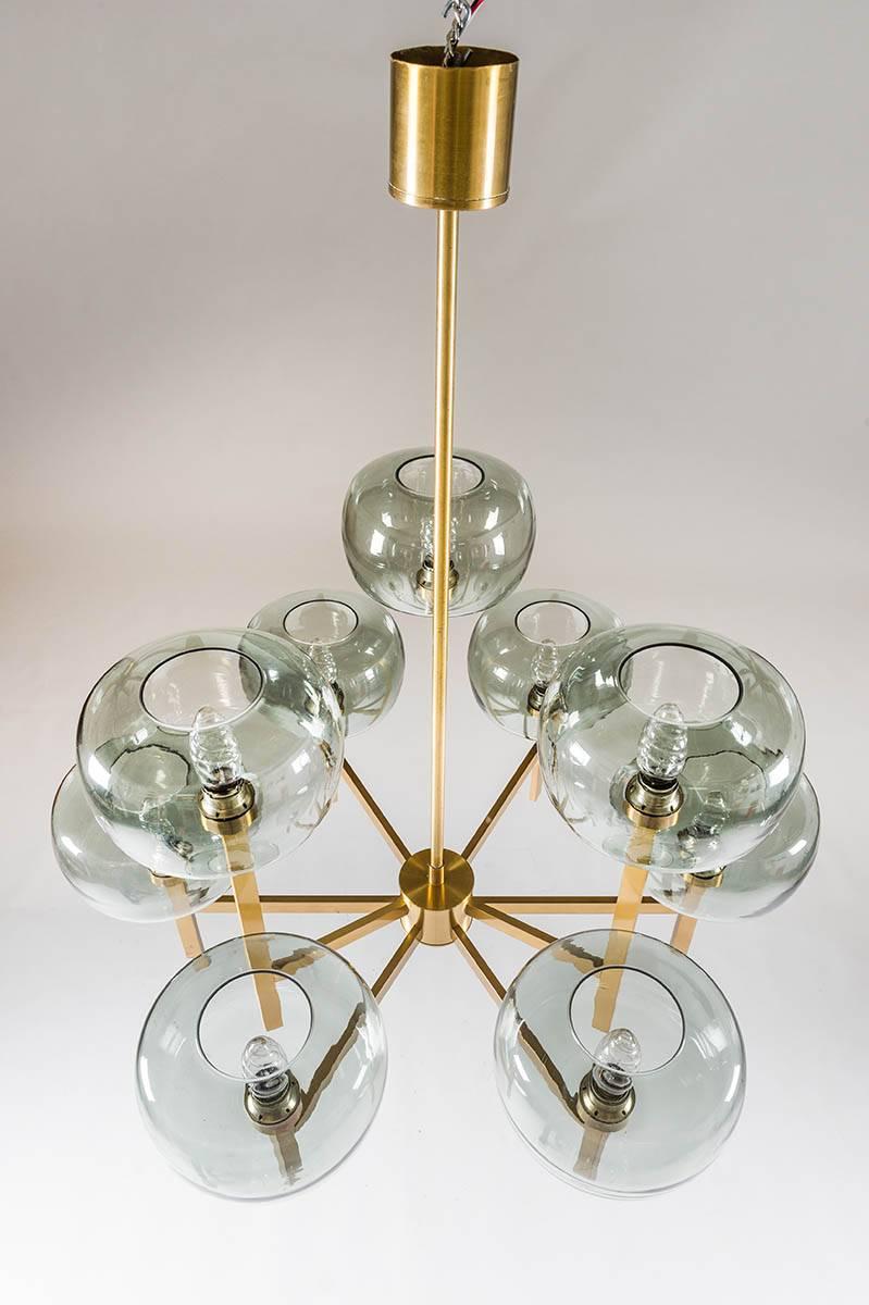 Five Swedish Chandeliers in Brass and Glass by Holger Johansson In Good Condition For Sale In Karlstad, SE