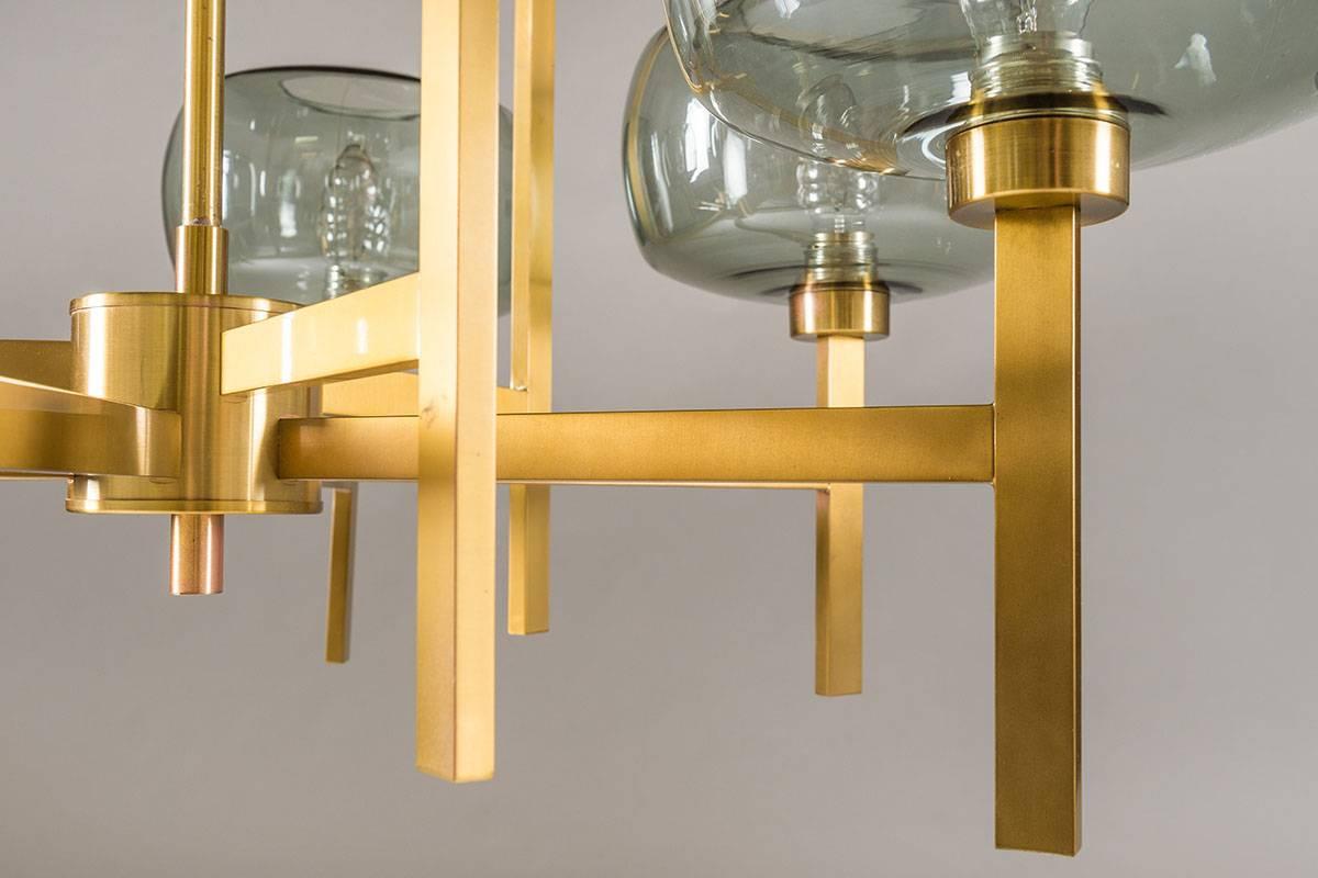 Five Swedish Chandeliers in Brass and Glass by Holger Johansson For Sale 1