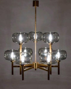 Fünf schwedische Kronleuchter aus Messing und Glas von Holger Johansson
