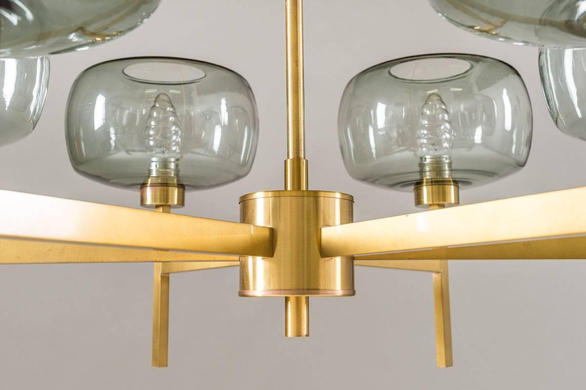 Large Swedish Chandelier in Brass and Glass by Holger Johansson In Excellent Condition In Karlstad, SE